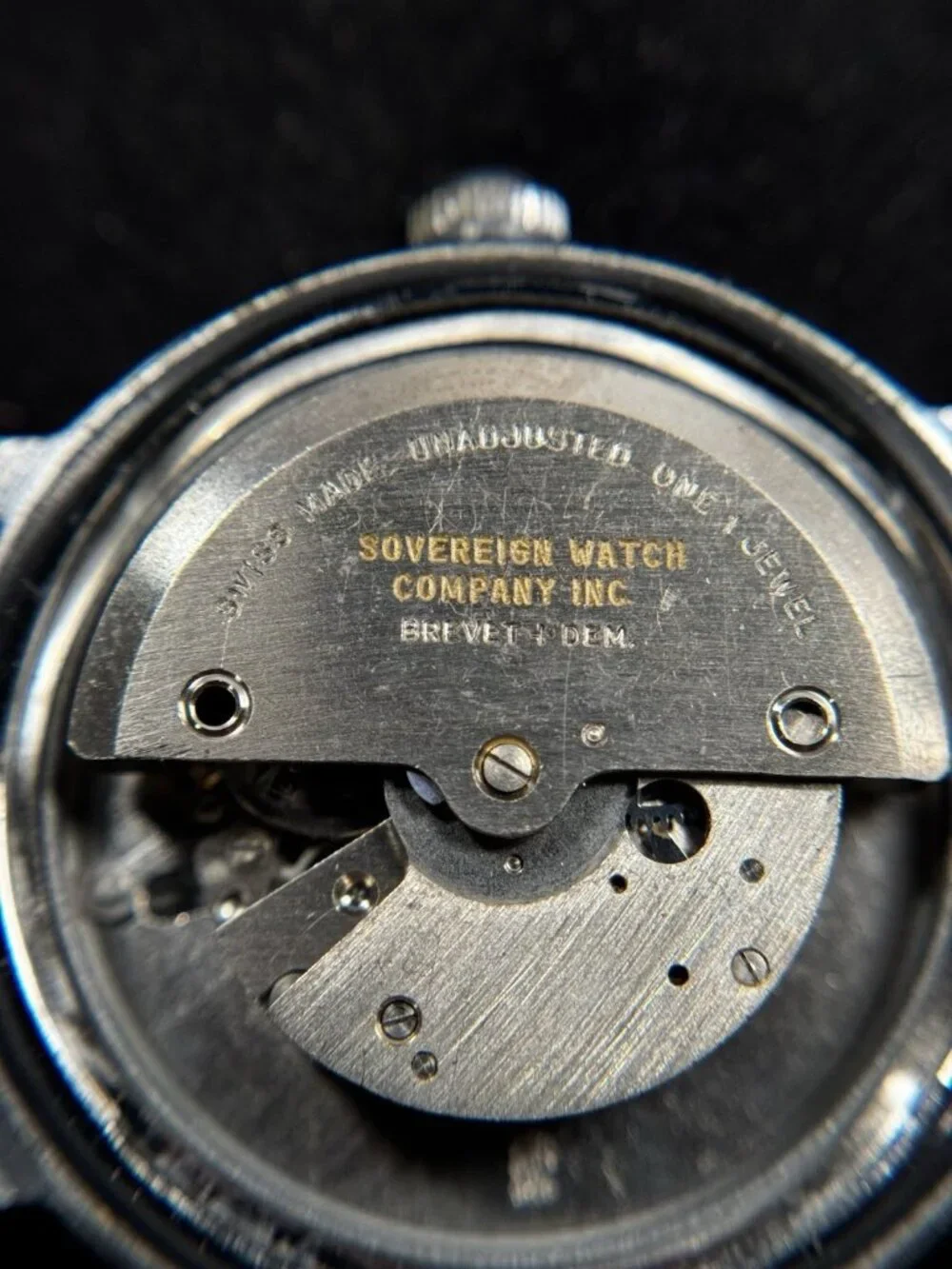 Vintage Sovereign Self Winding Swiss Automatic Watch Black Dial Speidel Runs